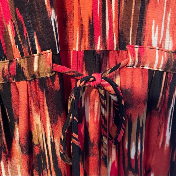 Hot Pattern Drawstring Sleeve & Waist V-Neck Dress - Picture 3 of 9